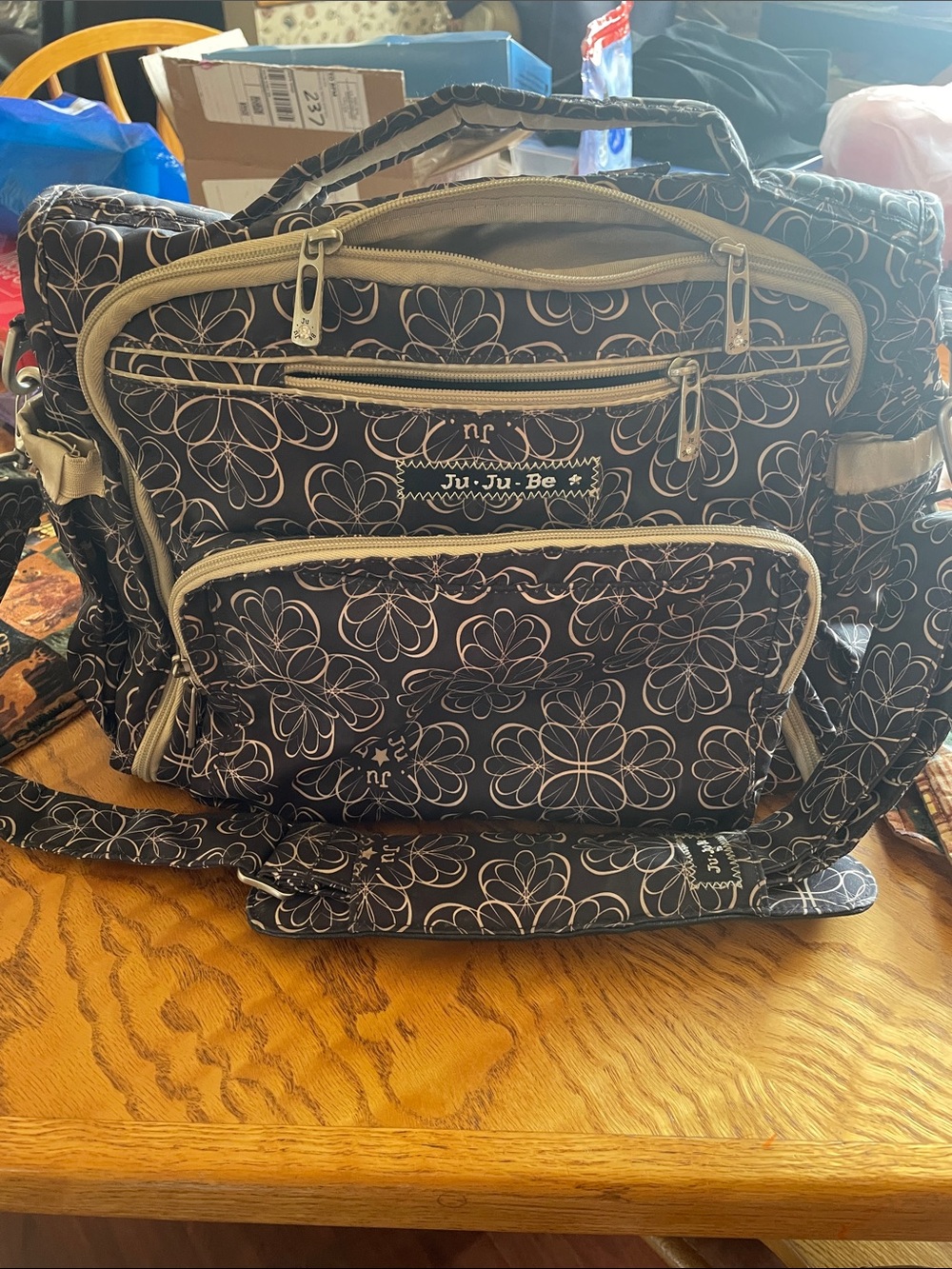 Ju-Ju-Be Black and Cream Floral Convertible Diaper Backpack